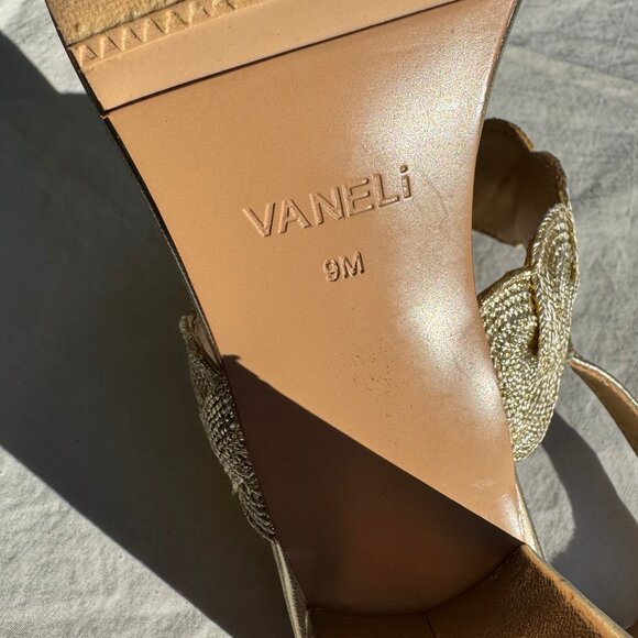 Vaneli ‘Lettie’ Gold Beige Platinum Weave Block Heel Sandals - Picture 13 of 13